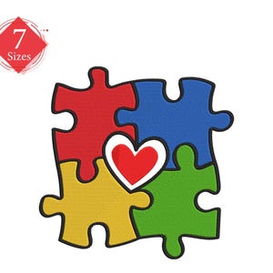 Disegno ricamo a macchina applique puzzle cuore autismo 7 dimensioni download immediato