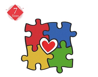 Autismus Herz Puzzle Applikation, Maschinenstickerei, 7 Größen sofort download
