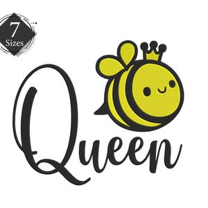 Queen Bee Embroidery design 7 sizes formats dst exp hus jef pes sew shv vip vp3 xxx Machine Embroidery Font Instant Download
