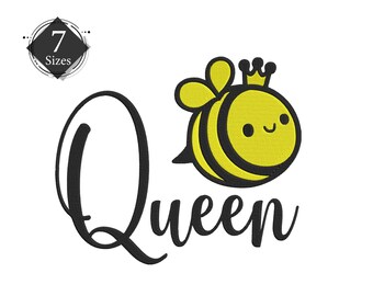Queen Bee Embroidery Design: 7 Sizes (Instant Download)