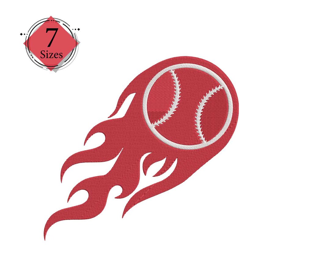 Fireballs Baseball Lettering Fireball Baseball Machine Embroidery Design: Flaming Pattern (instant ...