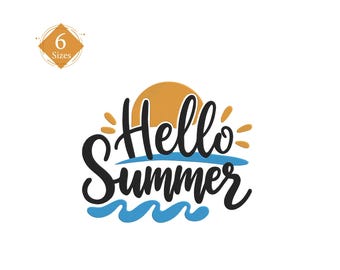 Hello Summer Machine Embroidery Design, 6 sizes, Instant Download
