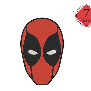 以下が含まれることがあります： デッドプールのマスクの赤と黒の刺繍パッチ。マスクは目の周りに白い輪郭があります。