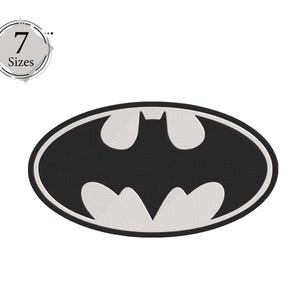 Könnte beinhalten: Schwarz-weißes Batman-Logo in Form einer Fledermaus-Silhouette.