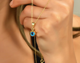 Sterling Silver Blue Evil Eye Pendant Necklace Valentine's Day gift