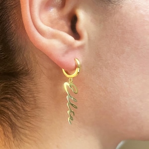 Custom Name Dangle Earrings: 14K Gold Plated or Sterling Silver