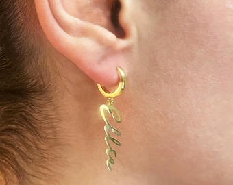 Brincos pendentes com nome personalizado: banhados a ouro 14K ou prata de lei