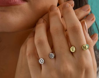 Personalized Initial Ring – Gold Plated Open Ring, Adjustable Valentine's Day gift