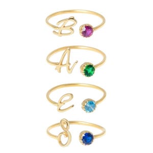 Personalisierter Anfangsgeburtssteinring, Steinring, Muttertagsgeschenk-verstellbarer Buchstabenring, individuelles Geschenk für sie, minimalistische Geburtstagsgeschenke,