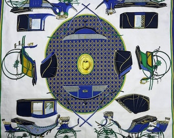Vintage 90's  Hermes silk scarf " Les voitures a transformation " -100% silk -Made in France 1990's