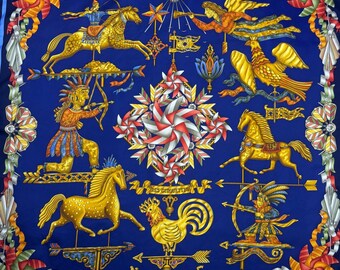 Vintage 90's  Hermes silk scarf "Les girouttes " -100% silk -Made in France 1990's