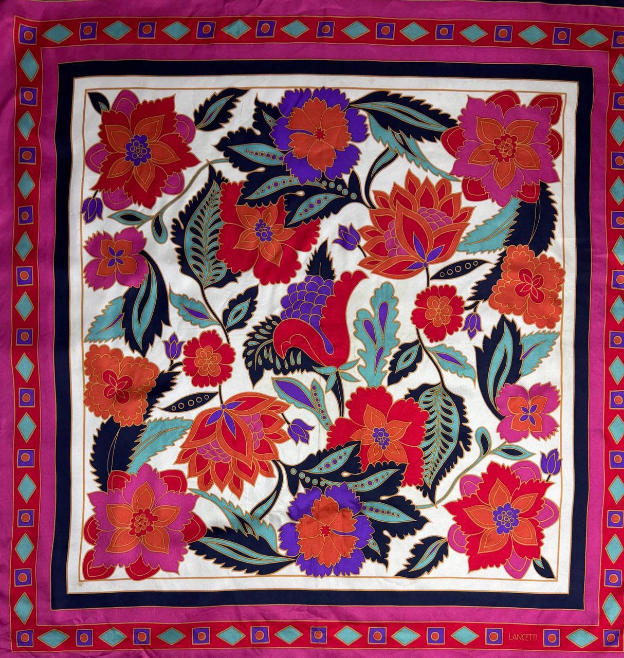 Foulard En Soie 100% LANCIETTI - Shawl Multicouleur Roulotté Main, 37 Grammes