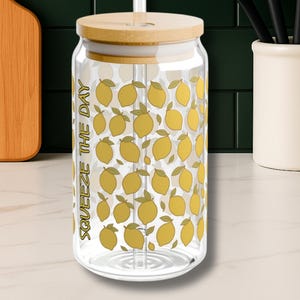 Lemon Glass Iced Coffee Cup: Squeeze the Day - 16oz Sipper with Lid & Straw