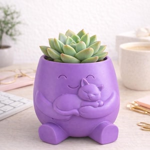 Maceta con forma de gato, lindo soporte para suculentas, organizador de escritorio, regalo para amantes de los gatos, maceta pequeña