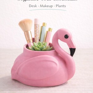 Maceta con forma de flamenco, organizador de escritorio adorable, maceta pequeña, decoración de flamenco rosa, soporte para suculentas, regalo para ella.