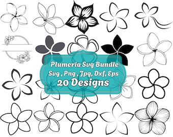 Plumeria SVG Bundle, Plumeria dxf, Plumeria png, Plumeria vector, Plumeria clipart, Tropical Flower svg, Hawaiian Flower svg