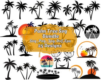 Paquete SVG de palmeras: imágenes prediseñadas de playa tropical (archivos digitales)