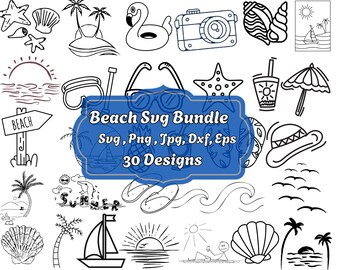 Beach SVG Bundle: Summer Clipart, Beach Life Silhouette (Digital Download)