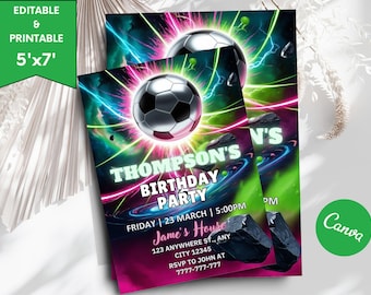 Editable Soccer Birthday Invitation: Canva Template (Digital)