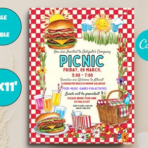 Company Picnic Flyer Editable Canva Template, Family Picnic fundraiser invitation, Customer Appreciation flyer