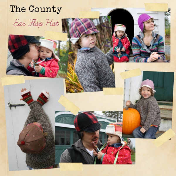Ear Flap Hat PDF Sewing Pattern - Warm Winter Style "The County" Cap - 3 Sizes Kids, Women's & Men's - Simple to Sew DIY