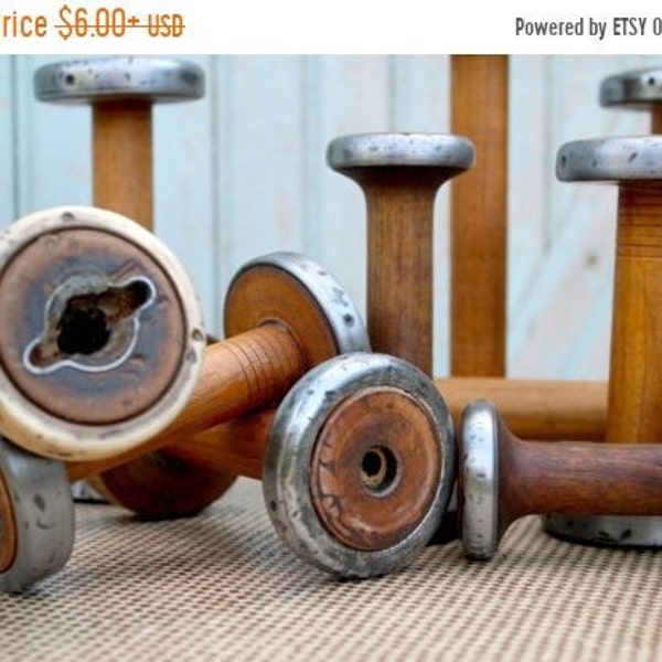 SALE Today Vintage Bobbins 4" 5" & 6" Small Wooden Textile Mill Spools Cap Spinner Home, Studio Industrial Decor Organize w Wood Bobbin Stor