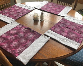 Contemporary Floral Placemats - magenta with white sunflowers