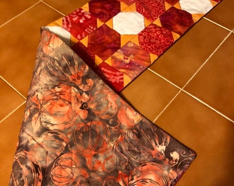 Coffee Table Runner quilted - orange and red - sale