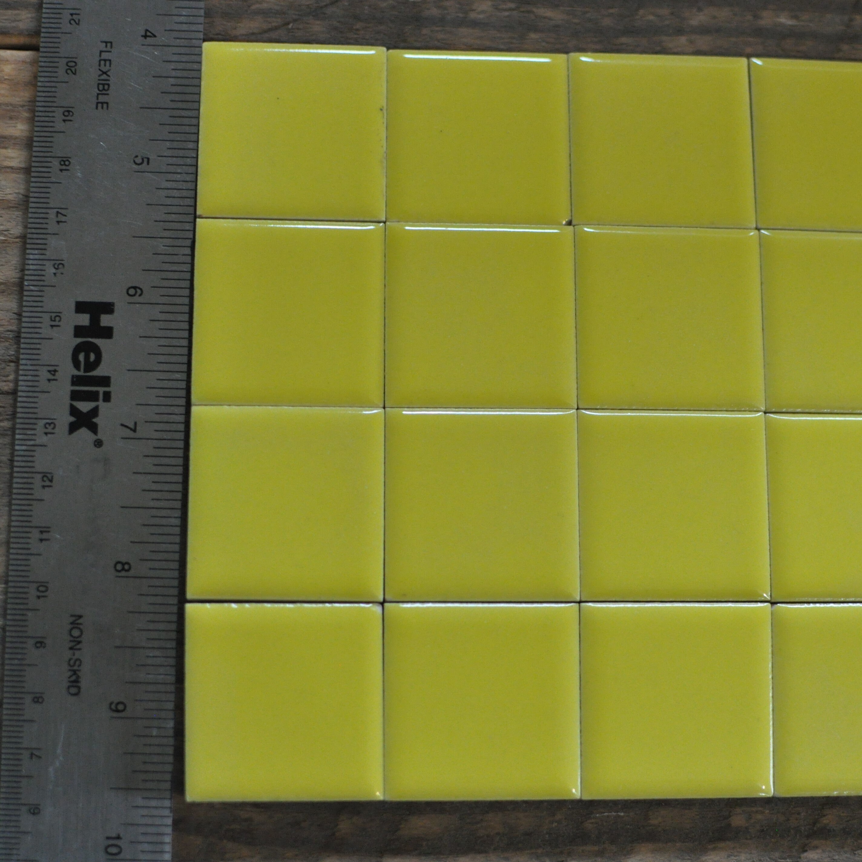 16 Ceramic Square Mosaic Tiles, Cadmium Yellow Decorative Dots, Glossy