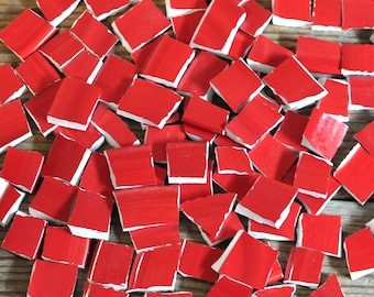 90 Broken Plate Mosaic Tiles, Solid Color, Red, Ceramic Pieces for Mosaic Art, Assemblage, Jewelry Mixed Media Art Supply, Assortment