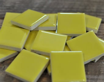 16 Ceramic Square Mosaic Tiles, Cadmium Yellow Decorative Dots, Glossy, US Ceramic Tile Co. Mixed Media Mosaic Art Craft Supply, Accent Tile