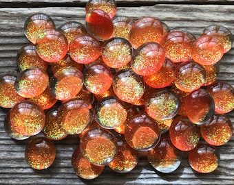 30 Glass Glittered Gems, Orange Nuggets, Mosaic Art Supply, Floral Accessory, Sparkly Decor, Fall Decor, Flower Arrangement, Wedding Decor