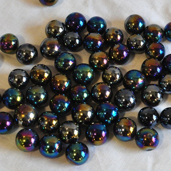 30 Glass Iridescent Mirror Marbles, Black, Purple, Rainbow, for Flower Arrangements, Holiday Home Decor, Mosaic Art, Game Tokens, Crafts,