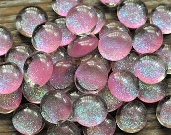 30 Pink Glittered Glass Gems, Sparkly Nuggets, Mosaic Art Supply, DIY, Floral Accessory, Princess, Bubblegum Pink, Spring Decor, Wedding,