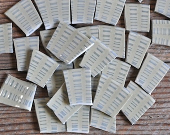30 Sage Green Mosaic Tiles, Light Blue Lines, Mixed Media Art Supply
