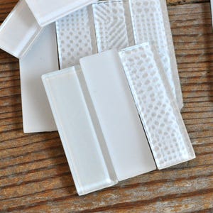 12 White Glass Tiles, Frosted Clear Textured Assortment, Mixed Media Art Supply