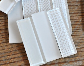 12 White Glass Tiles, Frosted Clear Textured Assortment, Mixed Media Art Supply