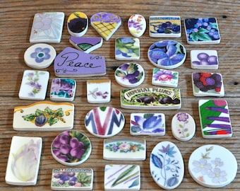Broken China Mosaic Tiles, Shades of Purple, Assortment Tiles, Collection, Mixed Media Art Supply, Assemblage Jewelry, Accent Focal Tiles