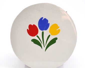 Broken China Mosaic Tiles - Primary Color Tulips - Recycled Plates - Round Tile - Focal