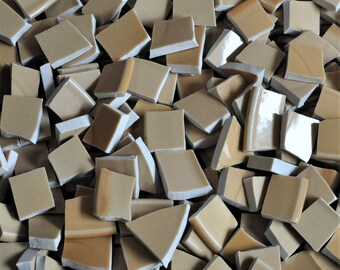 100 Broken Plate Mosaic Tiles, Light Tan, Beige, Smooth, Recycled Materials, Mosaic Art Supply Materials, Background, Mixed Media Assemblage