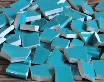 80 Broken Plate Mosaic Tiles, Solid Color, Turquoise, Ceramic Pieces for Mosaic Art, Assemblage, Jewelry Mixed Media Art Supply, Assortment