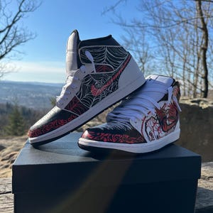 Custom Nike Air Jordan 1 Mid Spider Black-Red Japan Style Handmade