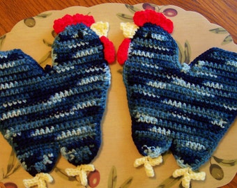 Roosters in Shaded Blues