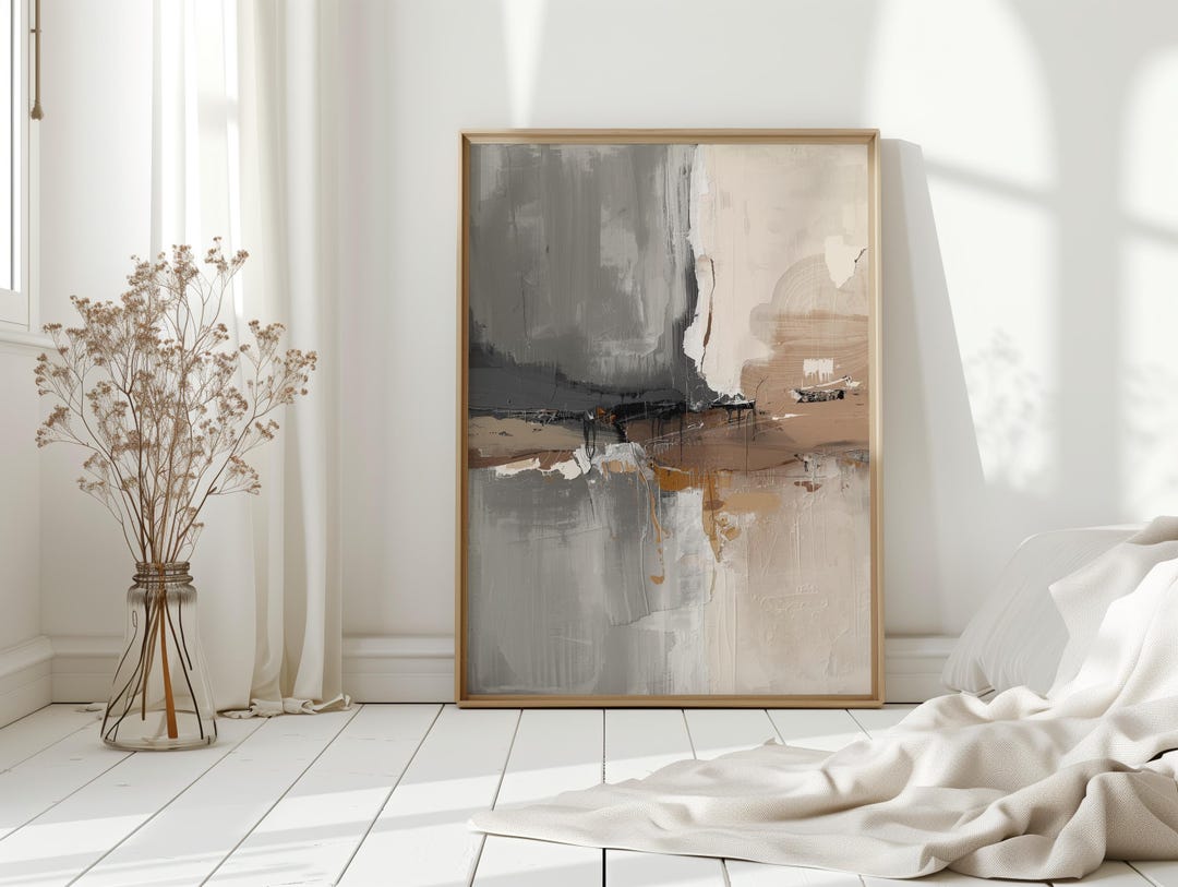 Abstract Painting Portrait Wall Art in Beige Gray Black Minimalist Art ...