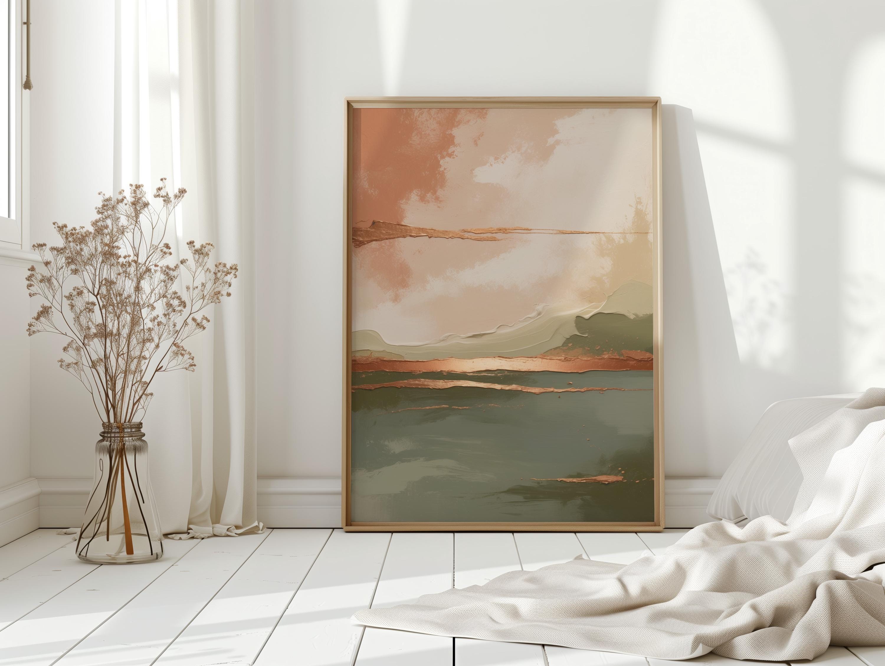 Olive Green, Terracotta, and Gold Abstract Landscape Art – Earthy