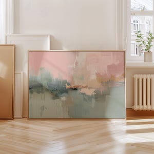 Sage Green Blush Pink Abstract Wall Art Print Contemporary Minimalist Painting Gold Large Digital Artwork for Modern Home Digital Print