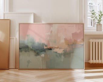 Sage Green Blush Pink Abstract Wall Art Print Contemporary Minimalist Painting Gold Large Digital Artwork for Modern Home Digital Print