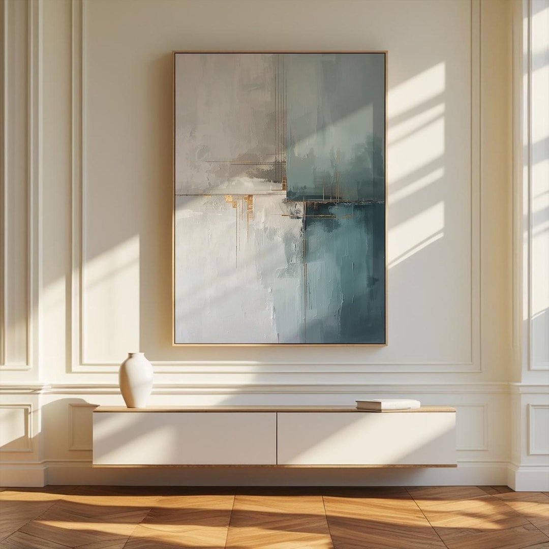 Teal Creme Minimalist Abstract Painting Modern Abstract Wall Art Large ...