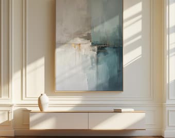 Teal Creme Minimalist Abstract Painting Modern Abstract Wall Art Large Abstract Art | Contemporary Textured Artwork Office Wall Art Download