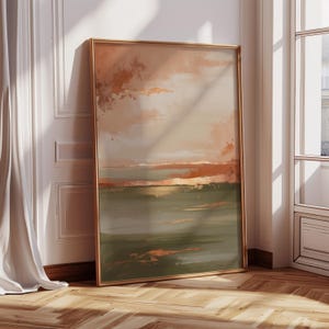 Olive Green, Terracotta, and Gold Abstract Landscape Art – Earthy Desert Horizon Painting with Warm Tones and Metallic Accents